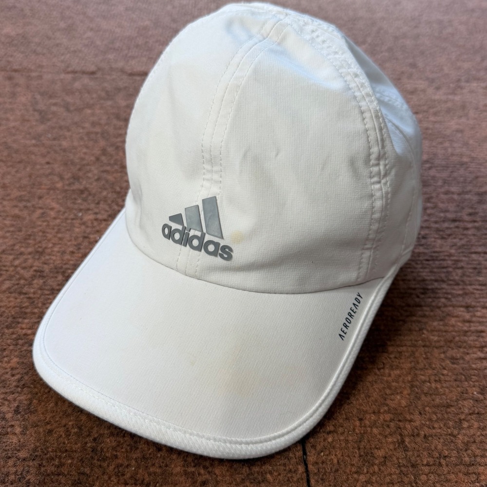 Adidas Aeroready Running Cap White Silver Logo Adjustable Mesh Athletic Hat Y5